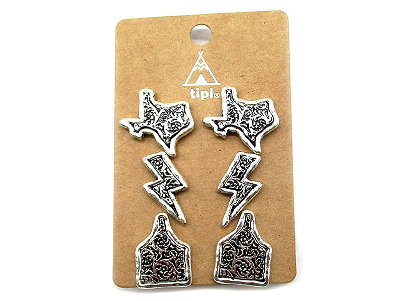Western Theme 3-Pair Earrings