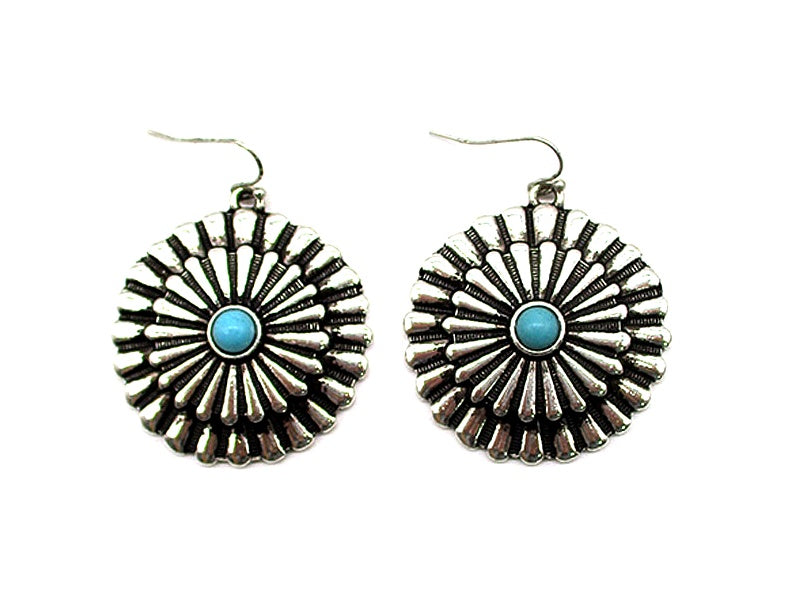 Western Turquoise Concho Dangle Earrings