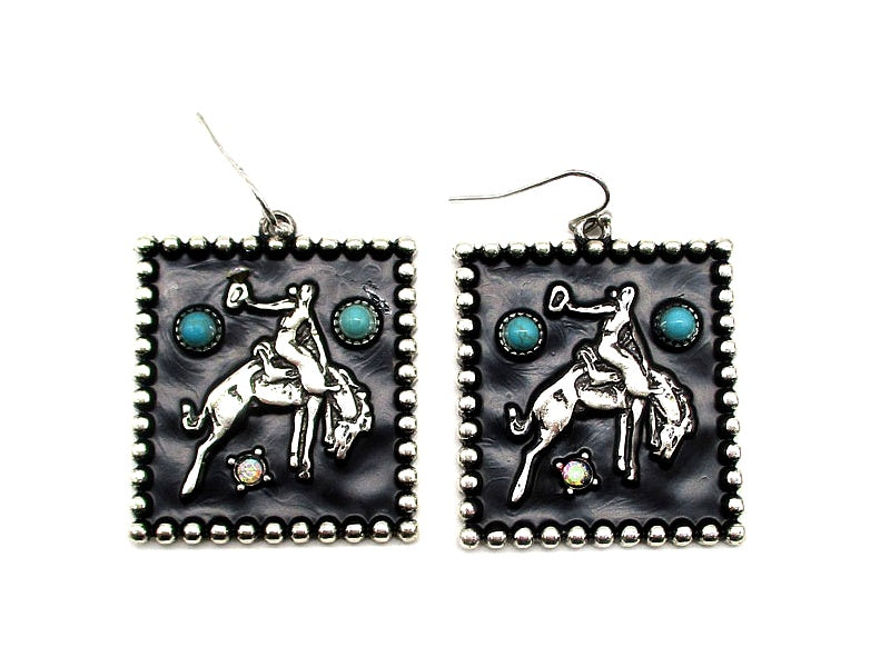 Western Bronc Rider Cowboy Earrings