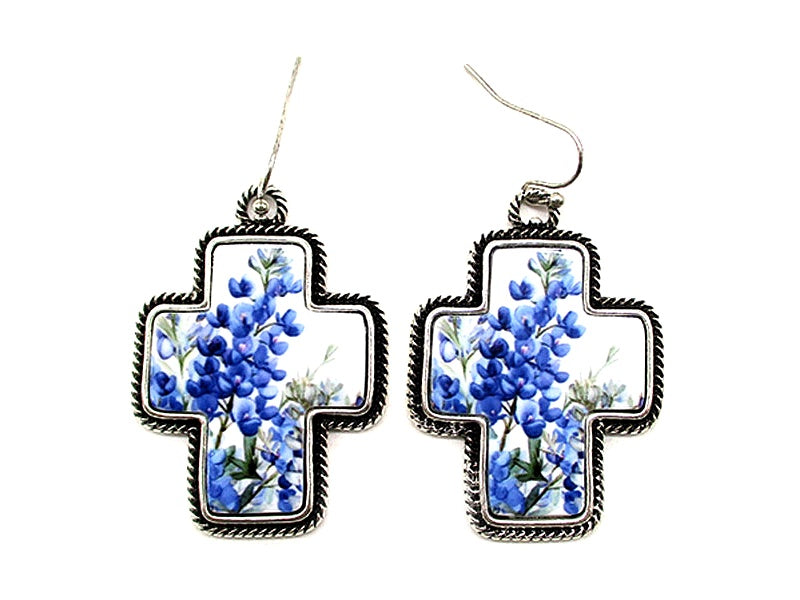 Western Cross Bluebonnet Earrings