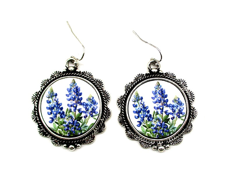 Western Round Bluebonnet Earrings