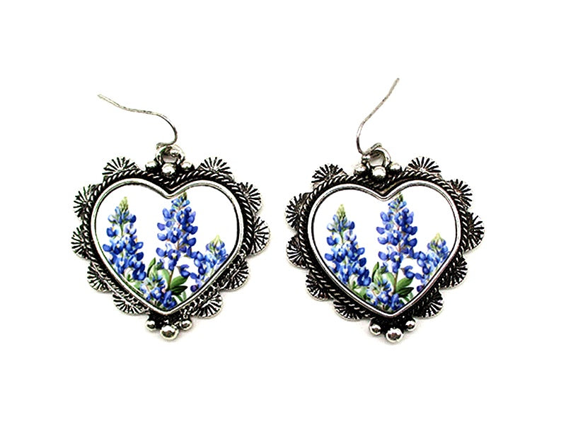 Western Heart Bluebonnet Earrings