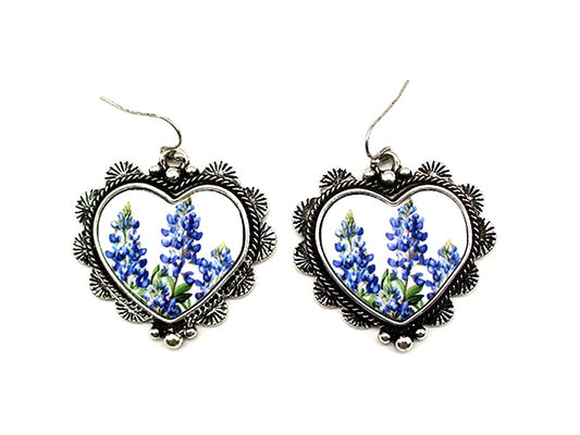 Western Heart Bluebonnet Earrings