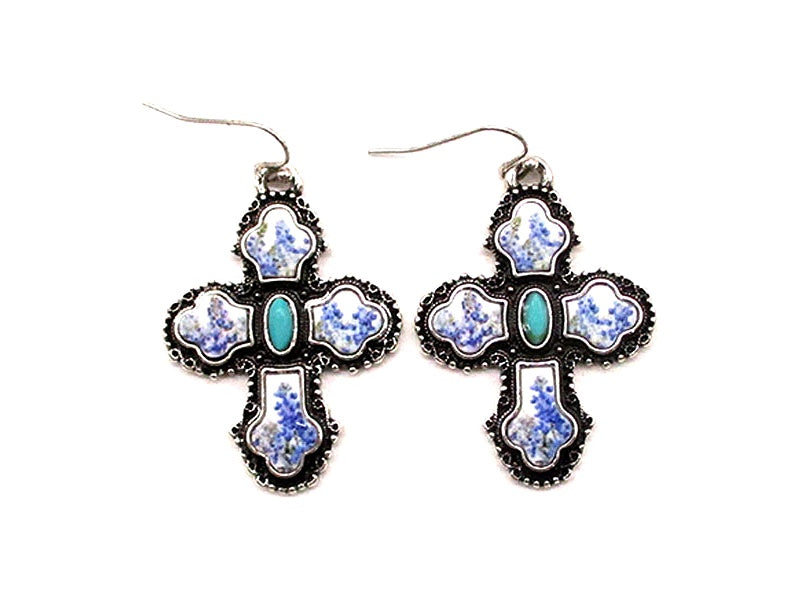 Western Cross Turquoise Bluebonnet Earrings