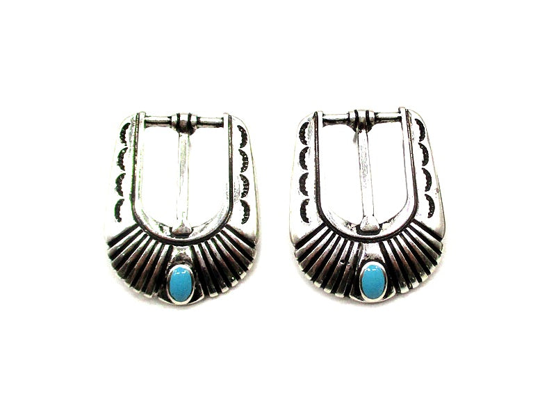 Western Small Belt Buckle Turquoise Post Earrings