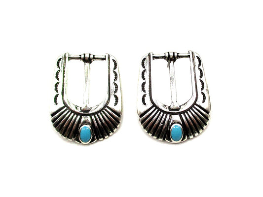 Western Small Belt Buckle Turquoise Post Earrings