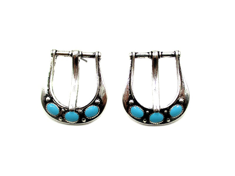 Western Small Belt Buckle Turquoise Post Earrings