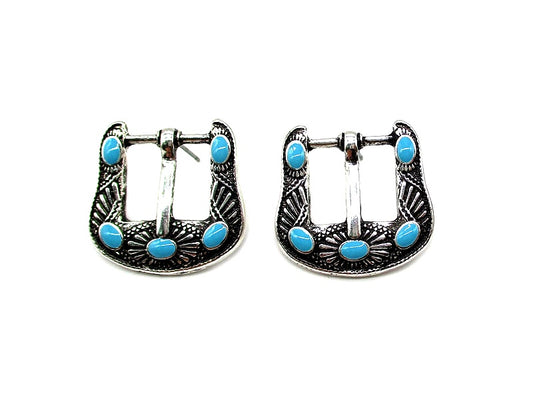 Western Small Belt Buckle Turquoise Post Earrings