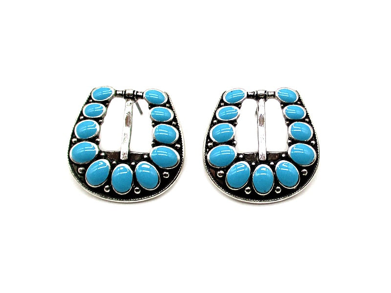 Western Small Belt Buckle Turquoise Post Earrings