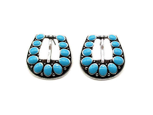 Western Small Belt Buckle Turquoise Post Earrings