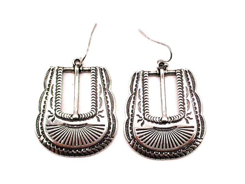 Western Belt Buckle Dangle Earrings
