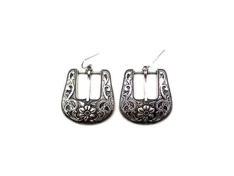 Western Scroll Buckle Drop Earrings