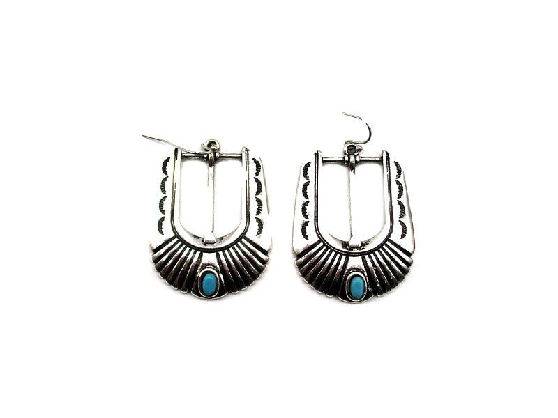 Western Belt Buckle Turquoise Fish Hook Earrings