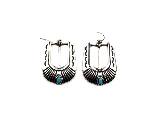 Western Belt Buckle Turquoise Fish Hook Earrings