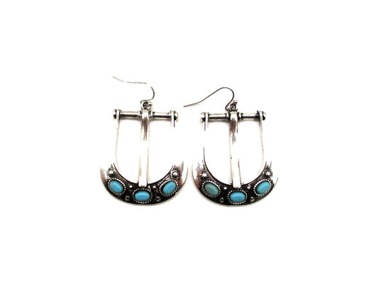 Western Belt Buckle Turquoise Fish Hook Earrings