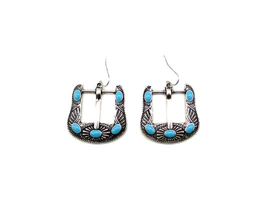 Western Belt Buckle Turquoise Fish Hook Earrings
