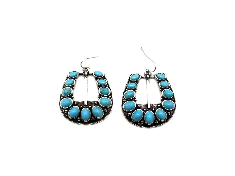 Western Belt Buckle Turquoise Fish Hook Earrings