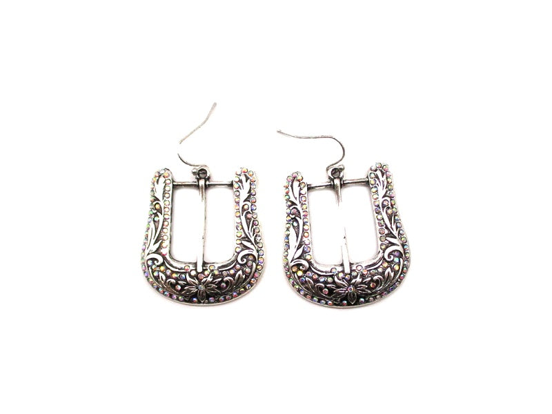 Western Belt Buckle AB Dangle Earrings