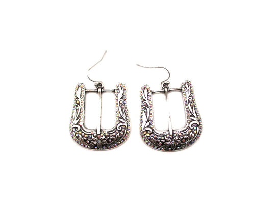 Western Belt Buckle AB Dangle Earrings