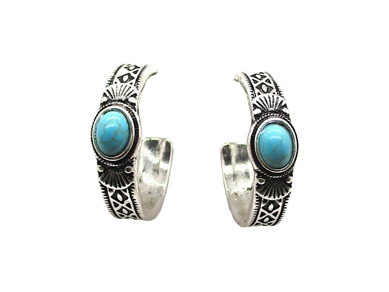 Western Turquoise Hoop Earrings