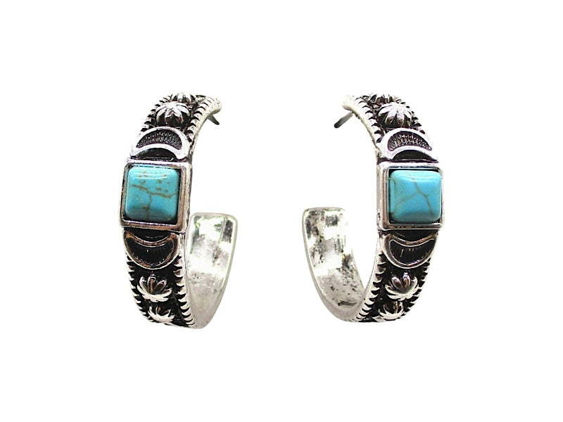 Western Turquoise Hoop Earrings