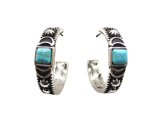 Western Turquoise Hoop Earrings