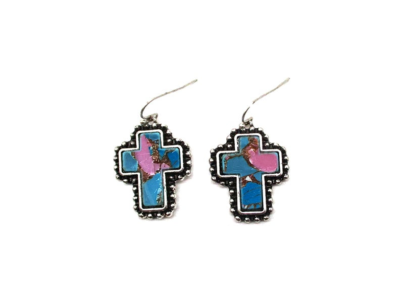 Western Cotton Candy Stone Cross Earrings