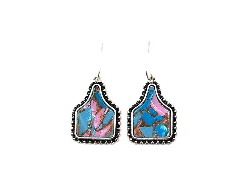 Western Cotton Candy Stone Cattle Tag Earrings