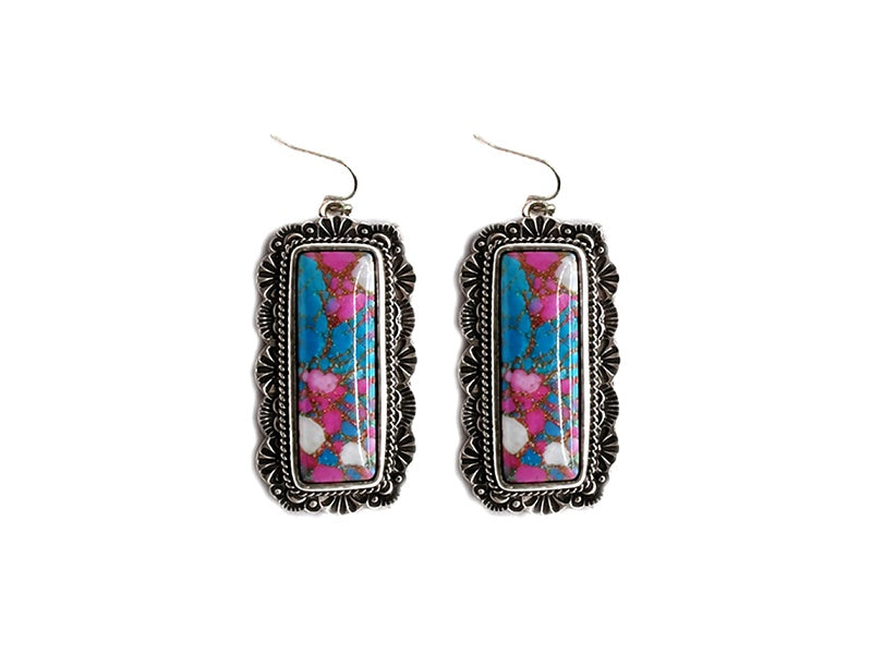 Western Cotton Candy Stone Bar Dangle Earrings