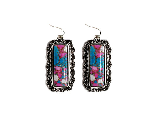 Western Cotton Candy Stone Bar Dangle Earrings