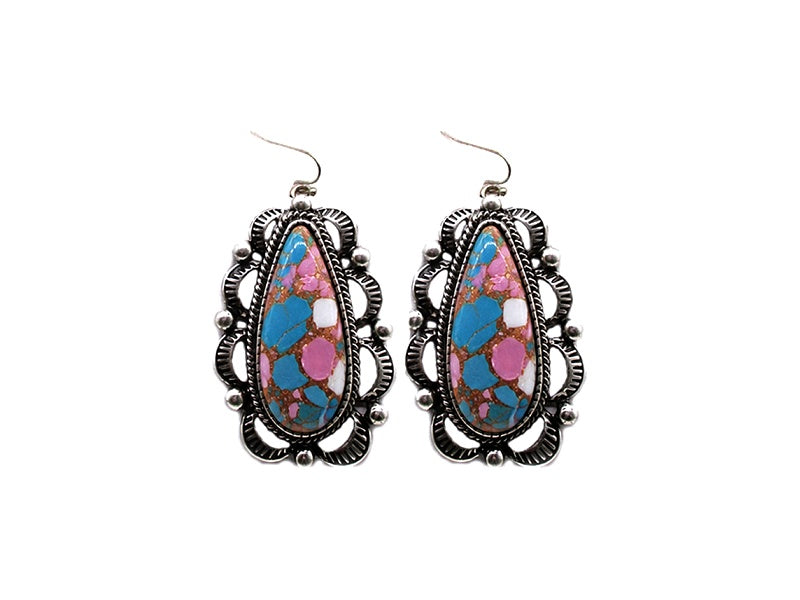 Western Cotton Candy Stone Teardrop Dangle Earrings