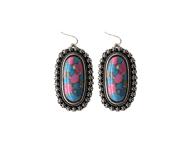 Western Cotton Candy Stone Oblong Dangle Earrings