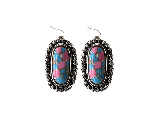 Western Cotton Candy Stone Oblong Dangle Earrings