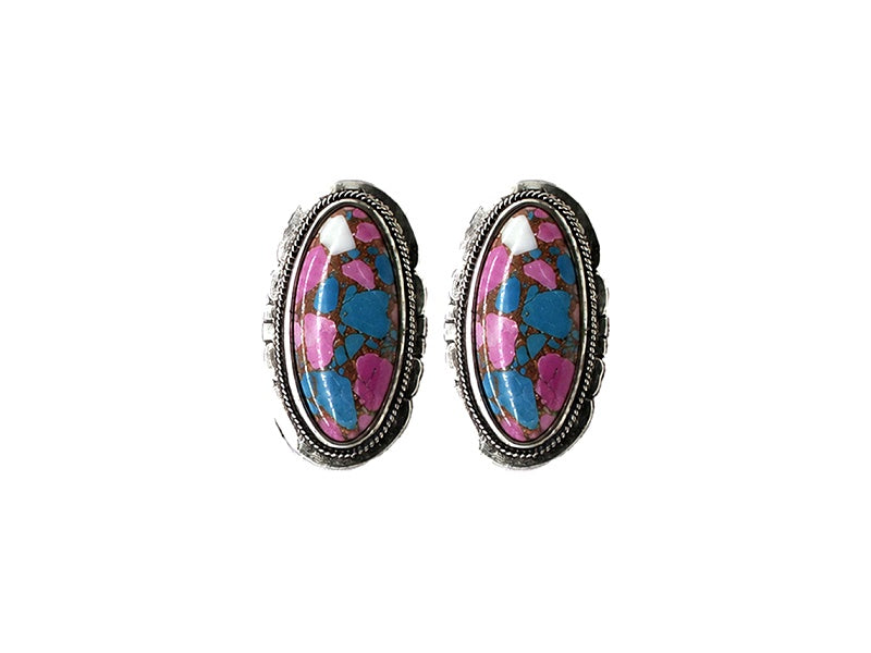 Western Cotton Candy Stone Oblong Post Earrings