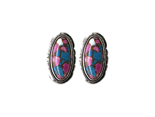 Western Cotton Candy Stone Oblong Post Earrings