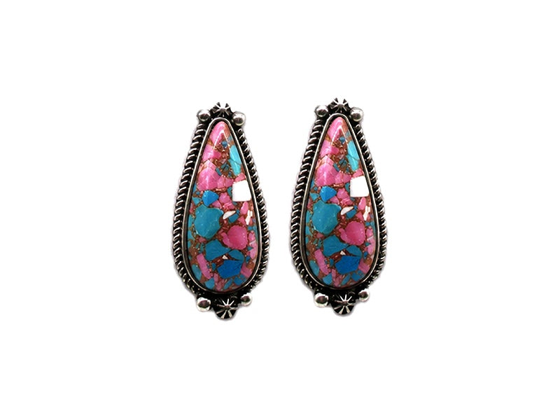 Western Cotton Candy Stone Teardrop Post Earrings