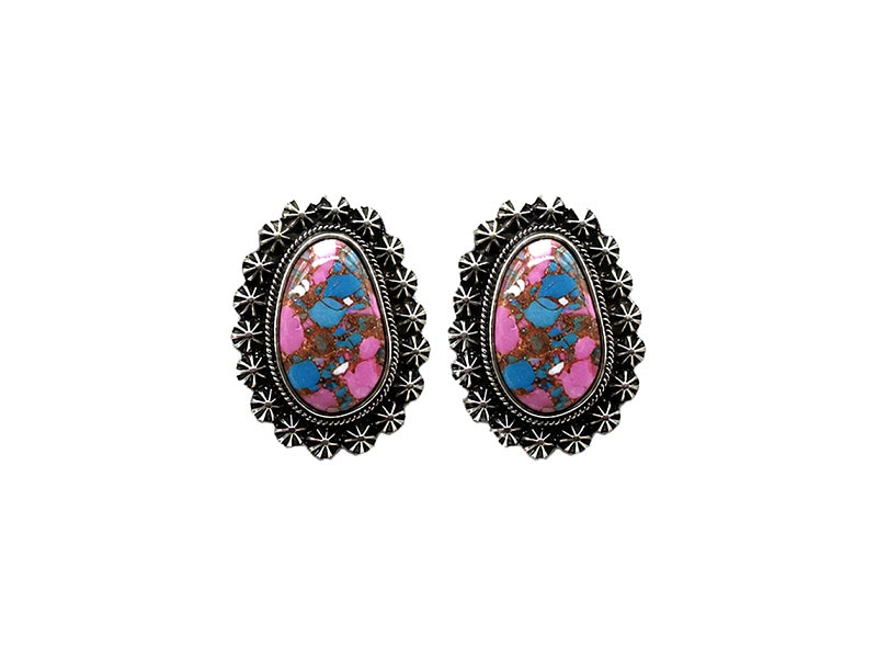 Western Cotton Candy Stone Oval Post Earrings
