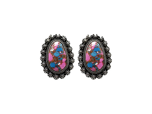 Western Cotton Candy Stone Oval Post Earrings