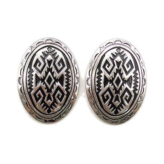 Western Oval Aztec Concho Earrings (SE3351)