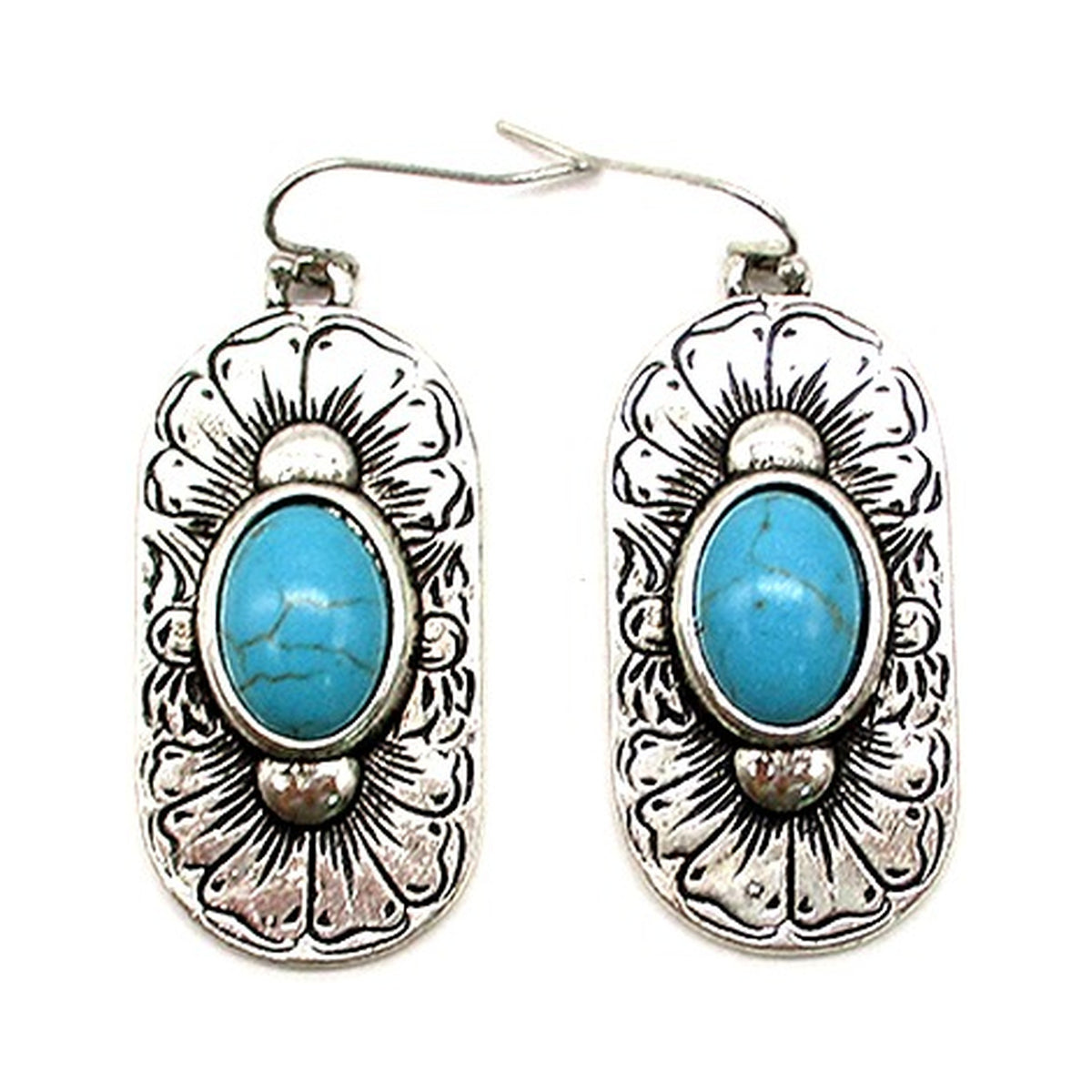 Western Oval Concho Turquoise Earrings
