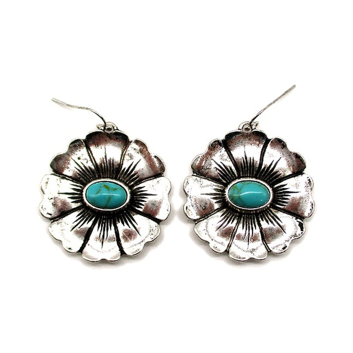 Western Flower Concho Turquoise Earrings