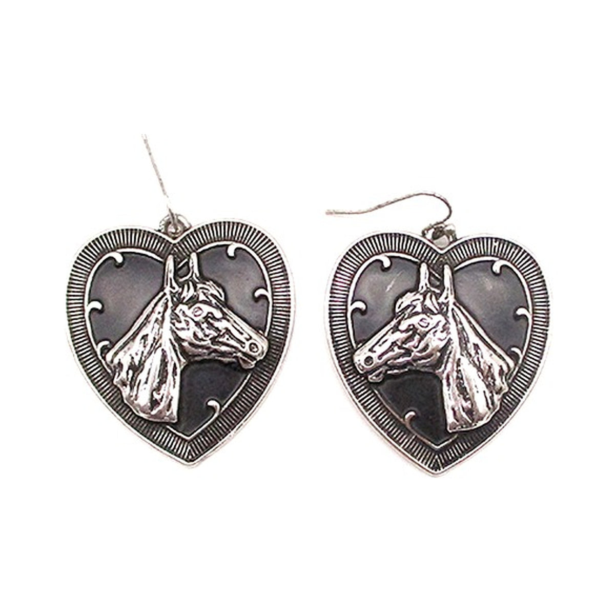 Western Black Heart Horse Earrings