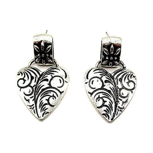 Western Etched Heart Earrings