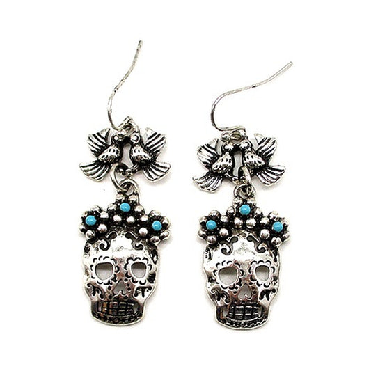 Western Flower Skull Earrings