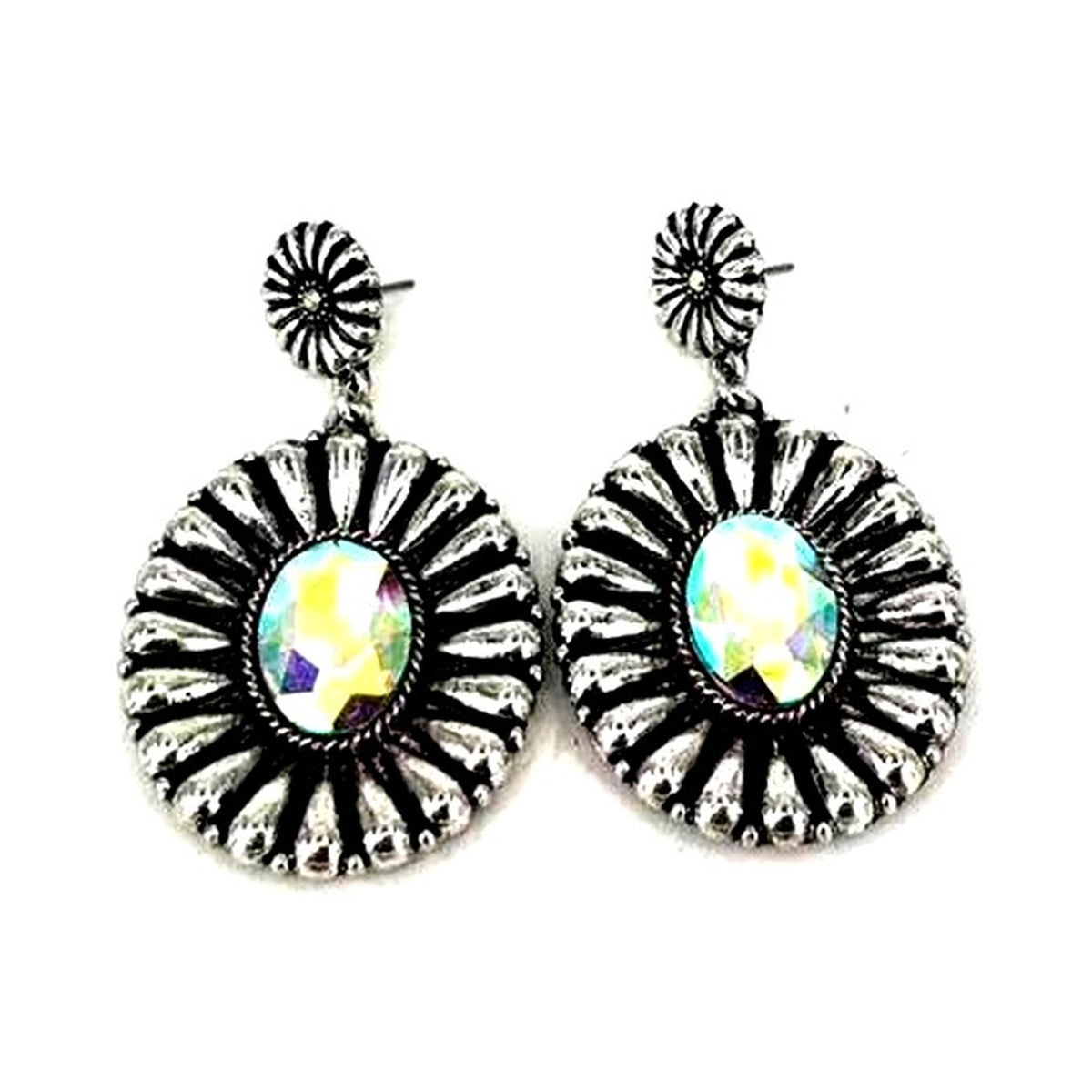 Western AB Flower Concho Earrings - AB