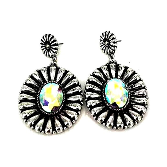 Western AB Flower Concho Earrings - AB