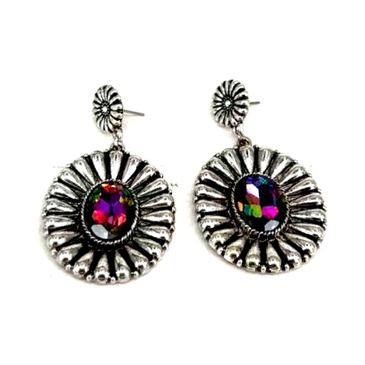 Western AB Flower Concho Earrings - Volcano