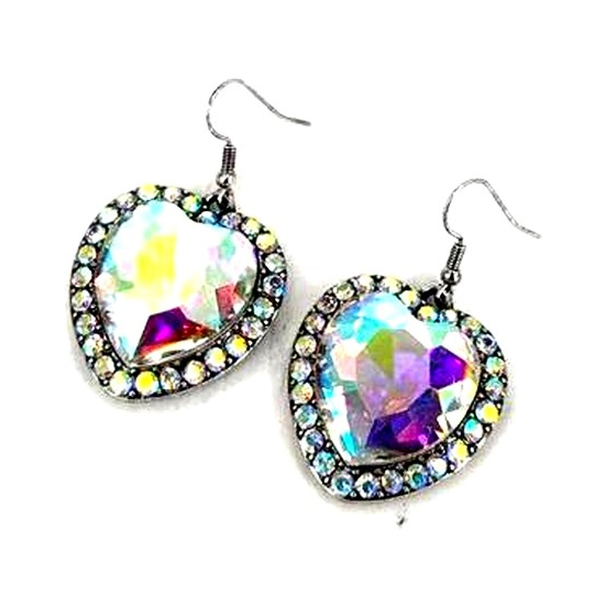 Western Crystal Heart Earrings - AB (SE3374)
