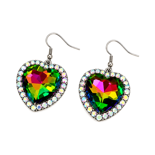 Western Crystal Heart Earrings - Volcano (SE3374)