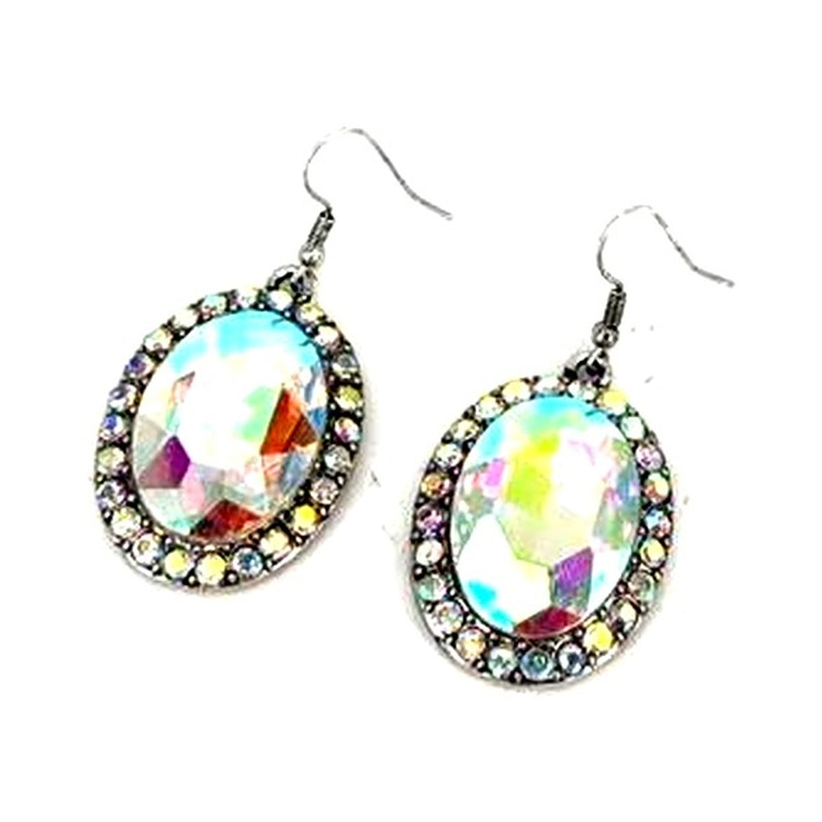 Western Crystal Oval Earrings - AB (SE3375)